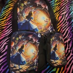 New Alice in Wonderland 3 Piece Backpack, Pencil Bag And Lunchbag